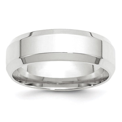 14k White Gold 7mm Beveled Edge Comfort Fit Wedding Band Ring
