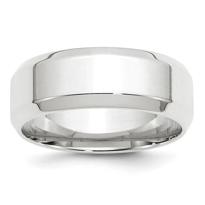 14k White Gold 8mm Beveled Edge Comfort Fit Wedding Band Ring