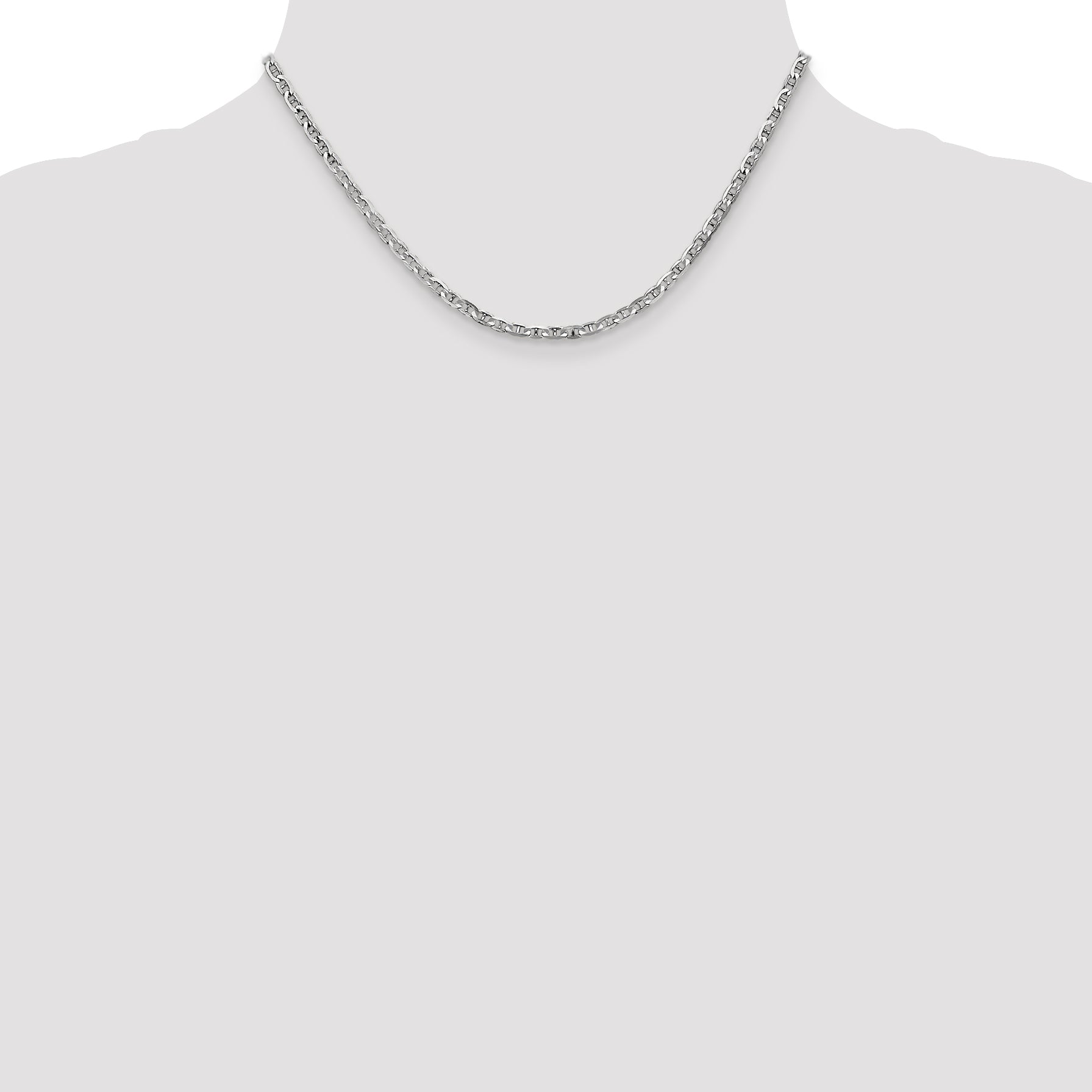 14K White Gold 16 Inch 3mm Concave Anchor With Lobster Clasp Chain Necklace