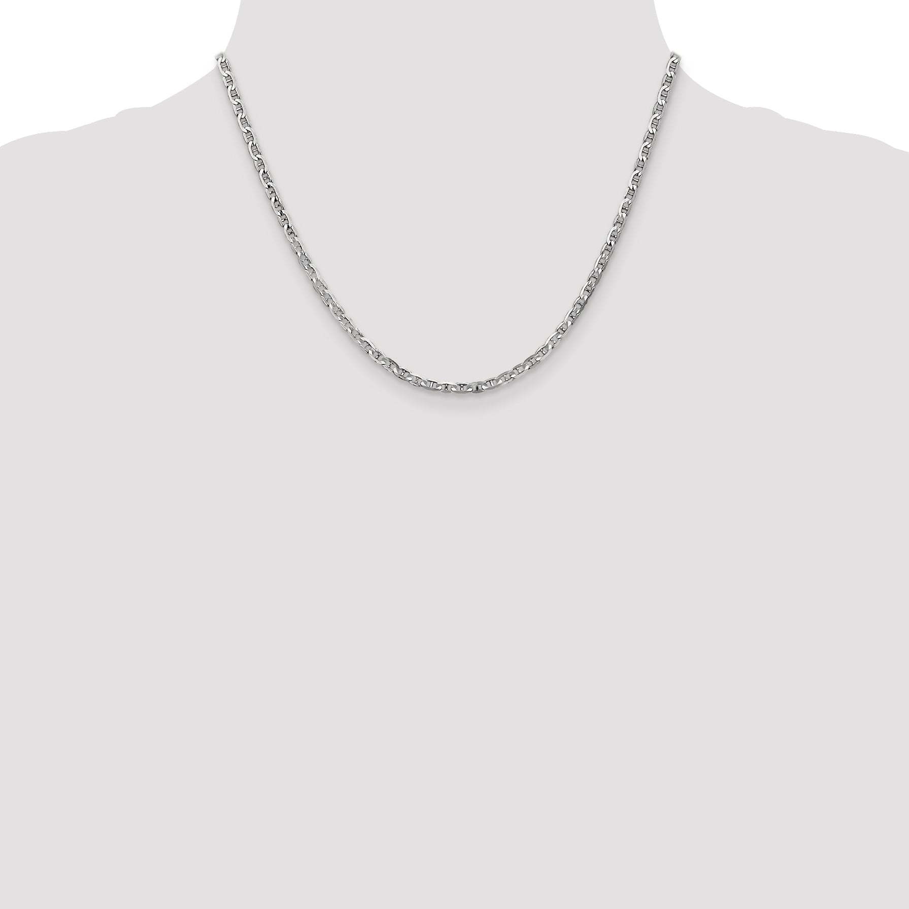 14K White Gold 18 Inch 3mm Concave Anchor With Lobster Clasp Chain Necklace