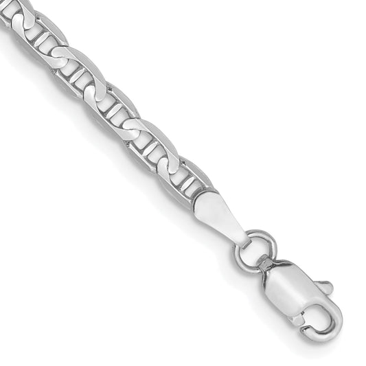 14K White Gold 7 Inch 3mm Concave Anchor With Lobster Clasp Bracelet