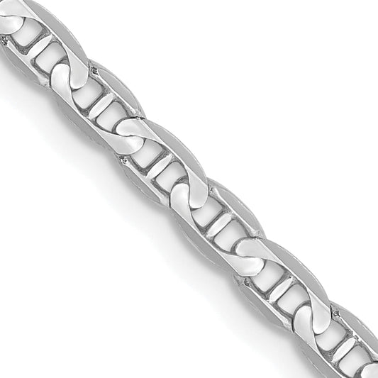 14K White Gold 20 Inch 3mm Concave Anchor With Lobster Clasp Chain Necklace