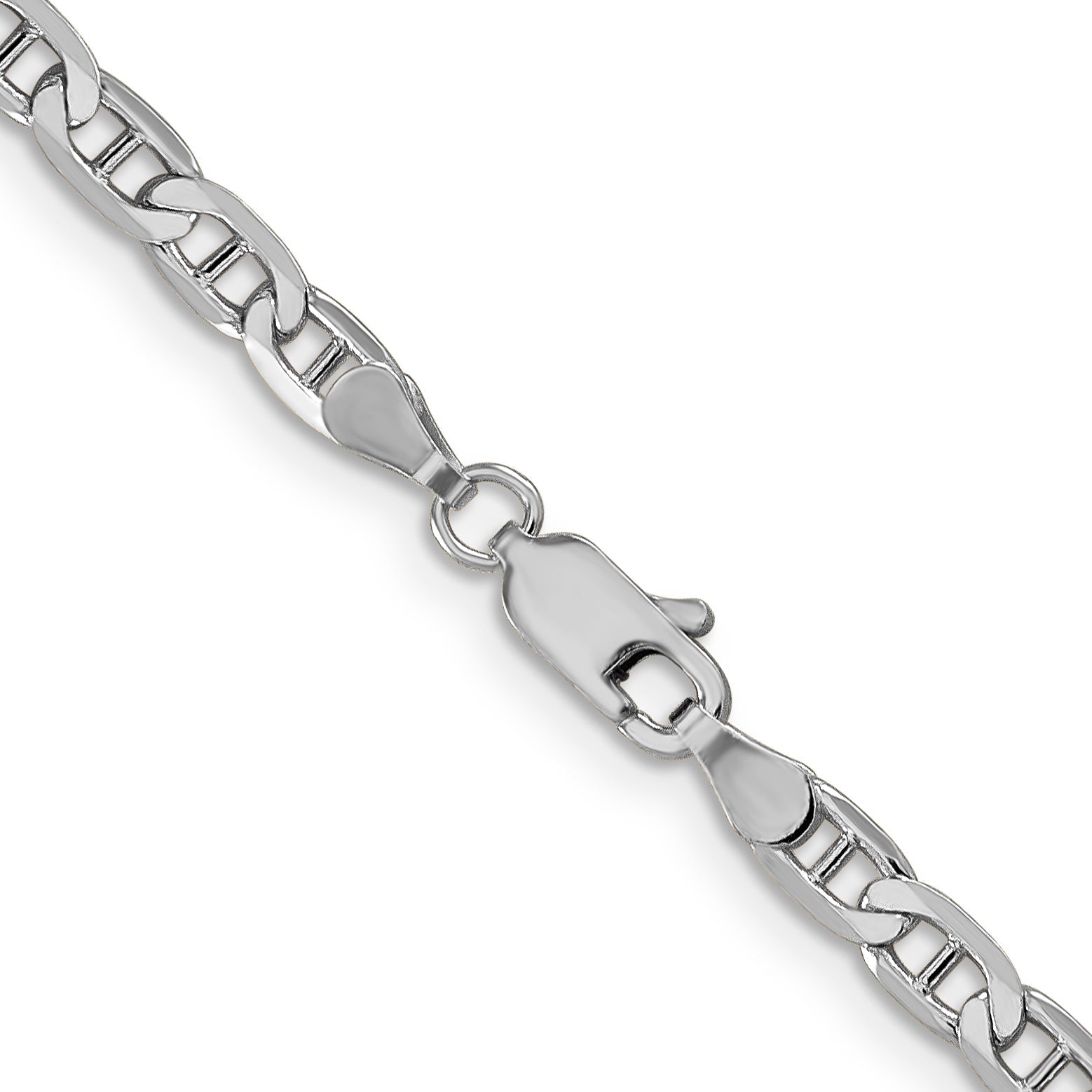 14K White Gold 18 Inch 3.75mm Concave Anchor With Lobster Clasp Chain Necklace