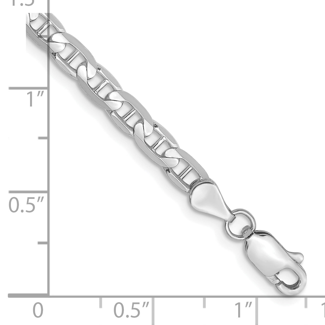 14K White Gold 3.75mm Concave Anchor With Lobster Clasp Bracelet
