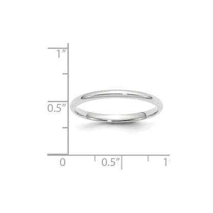 14k White Gold 2mm Lightweight Comfort Fit Wedding Band Ring