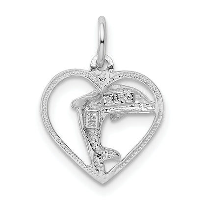 14K White Gold Dolphin In Heart Charm