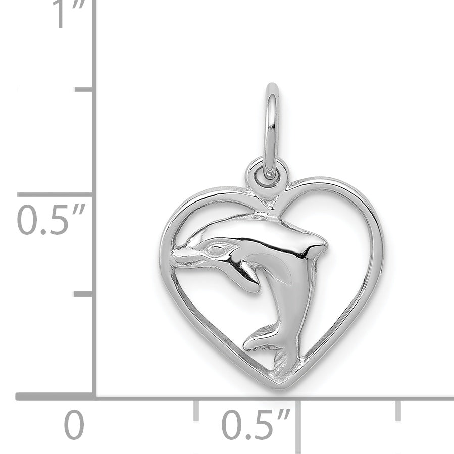 14K White Gold Dolphin In Heart Charm