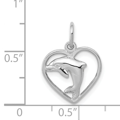 14K White Gold Dolphin In Heart Charm
