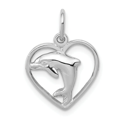 14K White Gold Dolphin In Heart Charm