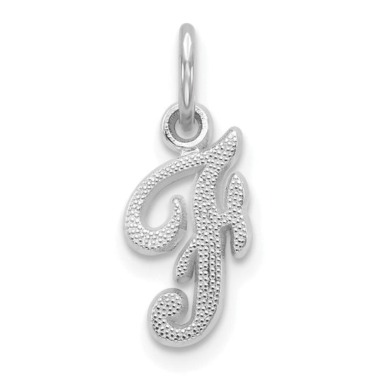 14K White Gold 14Kw Casted Script Letter F Initial Charm