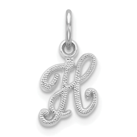 14K White Gold 14Kw Casted Script Letter H Initial Charm