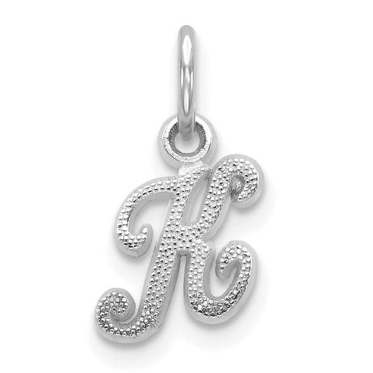 14K White Gold 14Kw Casted Script Letter K Initial Charm
