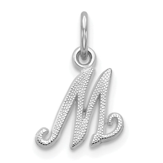 14K White Gold 14Kw Casted Script Letter M Initial Charm