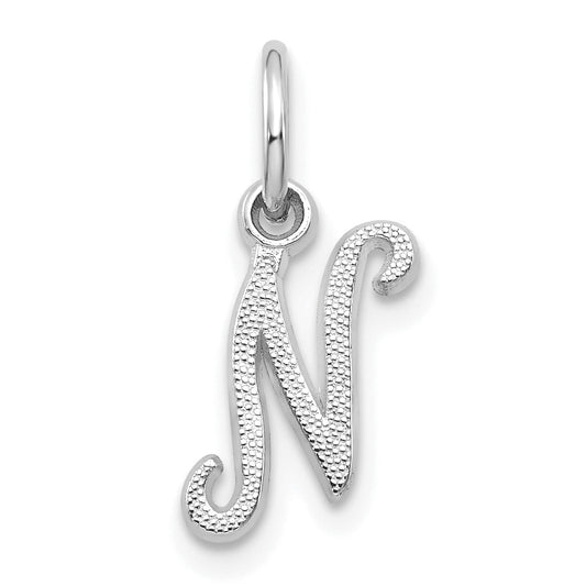 14K White Gold 14Kw Casted Script Letter N Initial Charm