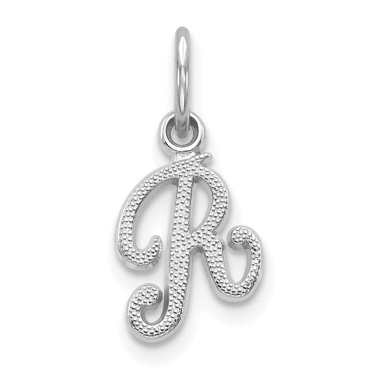 14K White Gold 14Kw Casted Script Letter R Initial Charm