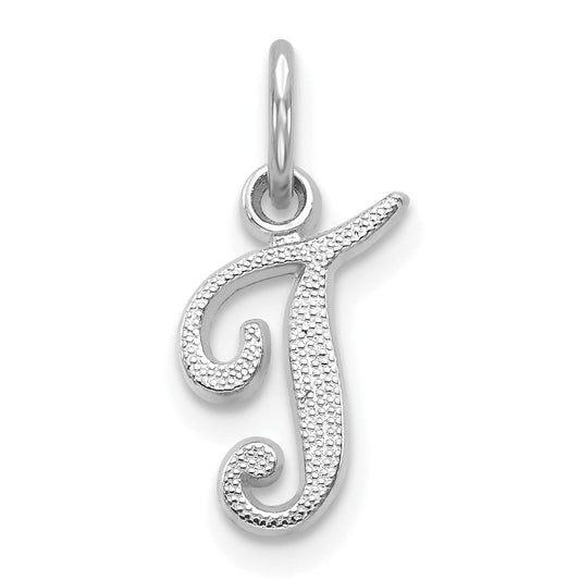 14K White Gold 14Kw Casted Script Letter T Initial Charm