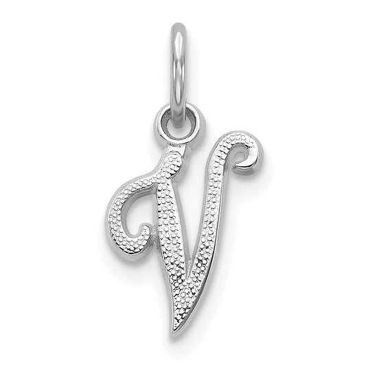 14K White Gold 14Kw Casted Script Letter V Initial Charm