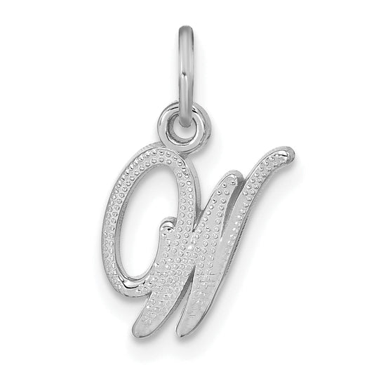 14K White Gold 14Kw Casted Script Letter W Initial Charm