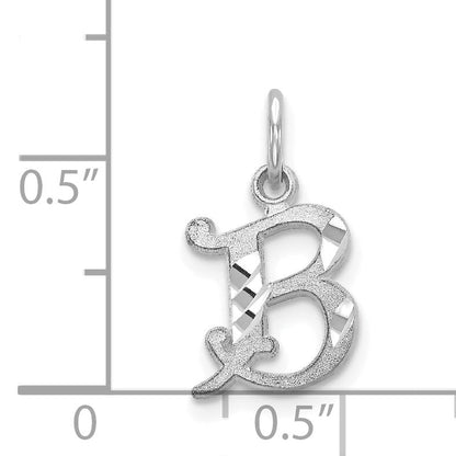 14K White Gold 14Kw Diamond-Cut Letter B Initial Charm
