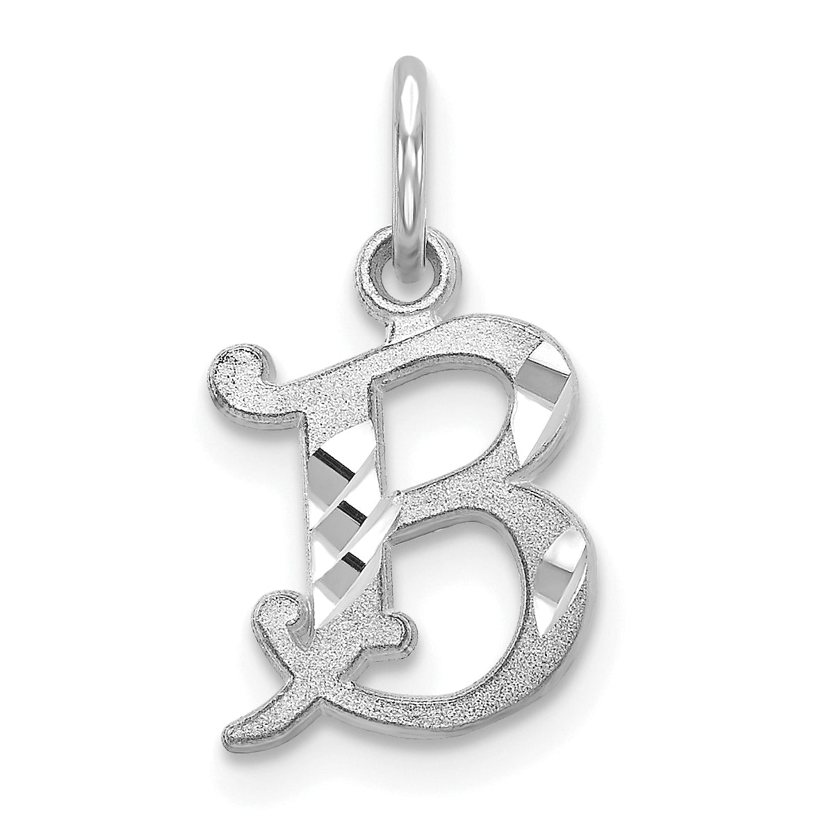 14K White Gold 14Kw Diamond-Cut Letter B Initial Charm