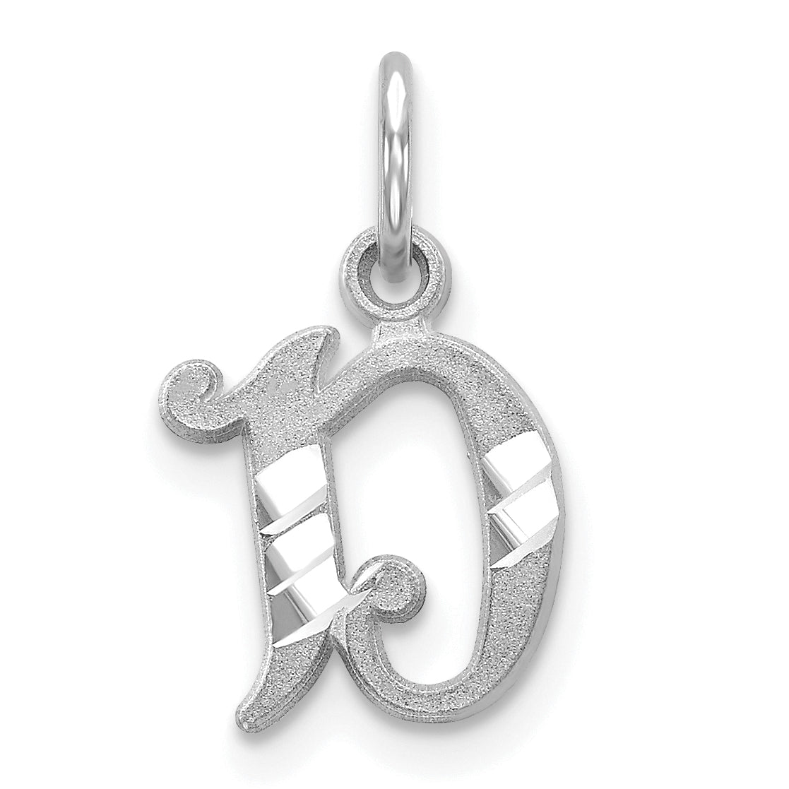 14K White Gold 14Kw Diamond-Cut Letter D Initial Charm