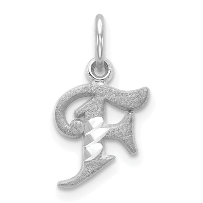 14K White Gold 14Kw Diamond-Cut Letter F Initial Charm