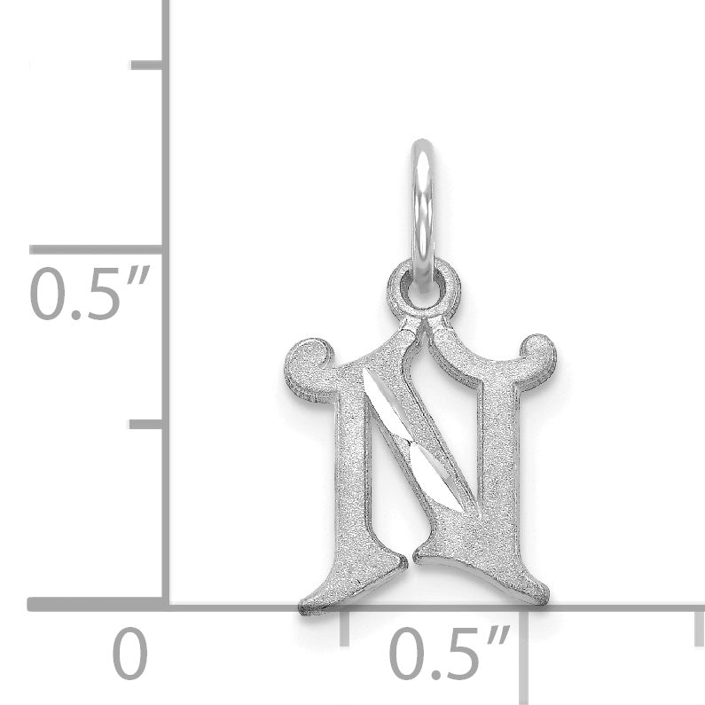 14K White Gold 14Kw Diamond-Cut Letter N Initial Charm