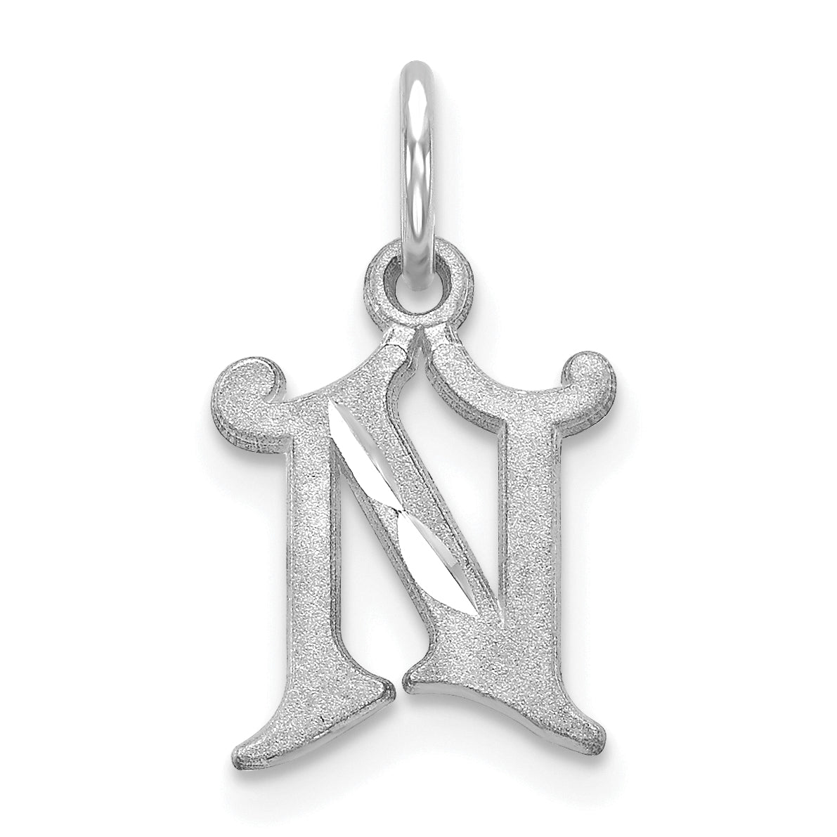 14K White Gold 14Kw Diamond-Cut Letter N Initial Charm