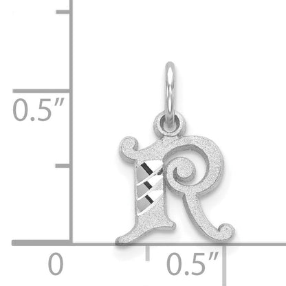 14K White Gold 14Kw Diamond-Cut Letter R Initial Charm
