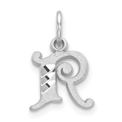 14K White Gold 14Kw Diamond-Cut Letter R Initial Charm