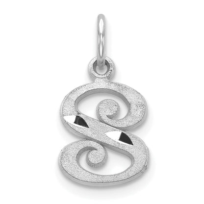 14K White Gold 14Kw Diamond-Cut Letter S Initial Charm
