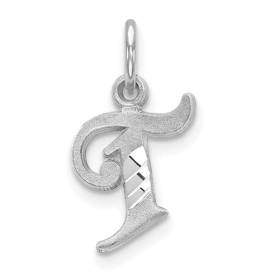 14K White Gold 14Kw Diamond-Cut Letter T Initial Charm