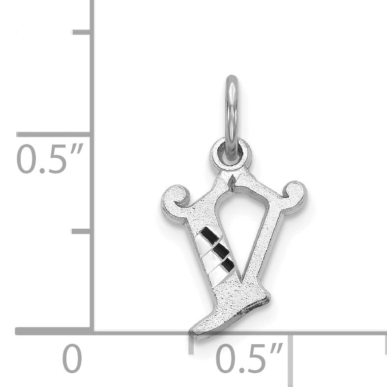 14K White Gold 14Kw Diamond-Cut Letter V Initial Charm