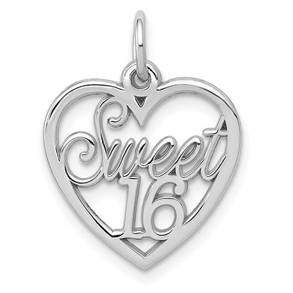 14K White Gold Sweet 16 Heart Charm