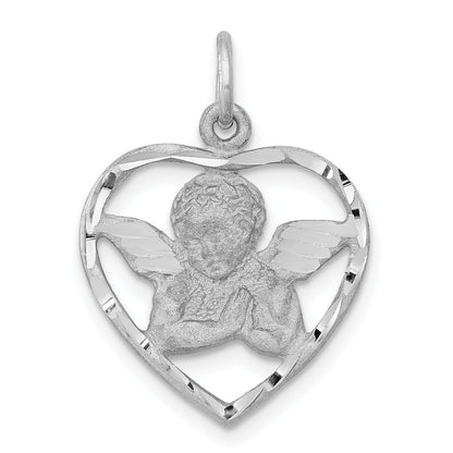 14K White Gold Angel In Heart Charm