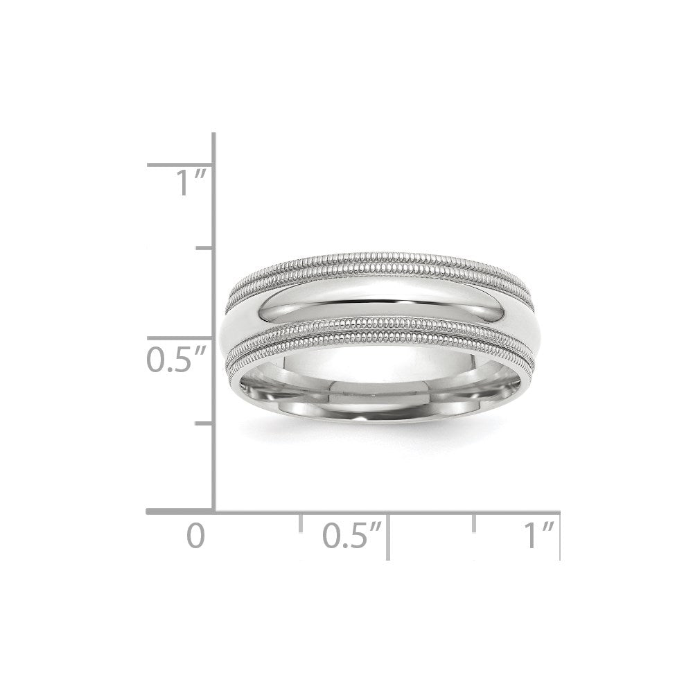 10k White Gold 7mm Double Milgrain Comfort Fit Wedding Band Ring