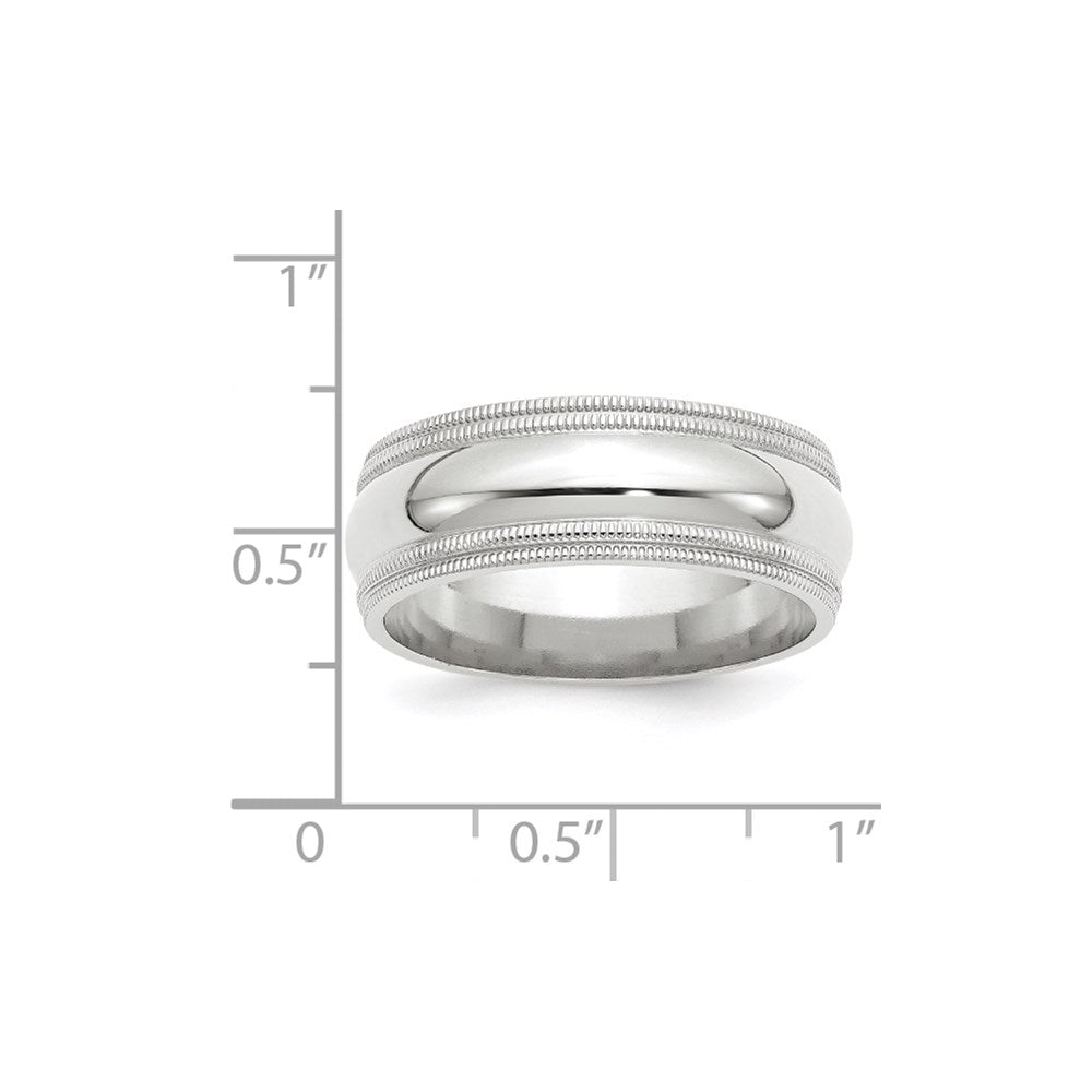 14k White Gold 8mm Double Milgrain Comfort Fit Wedding Band Ring