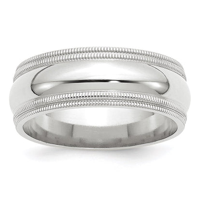 14k White Gold 8mm Double Milgrain Comfort Fit Wedding Band Ring