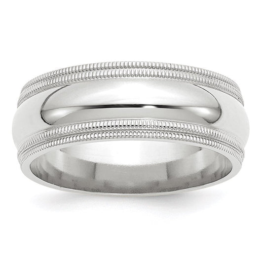 14k White Gold 8mm Double Milgrain Comfort Fit Wedding Band Ring