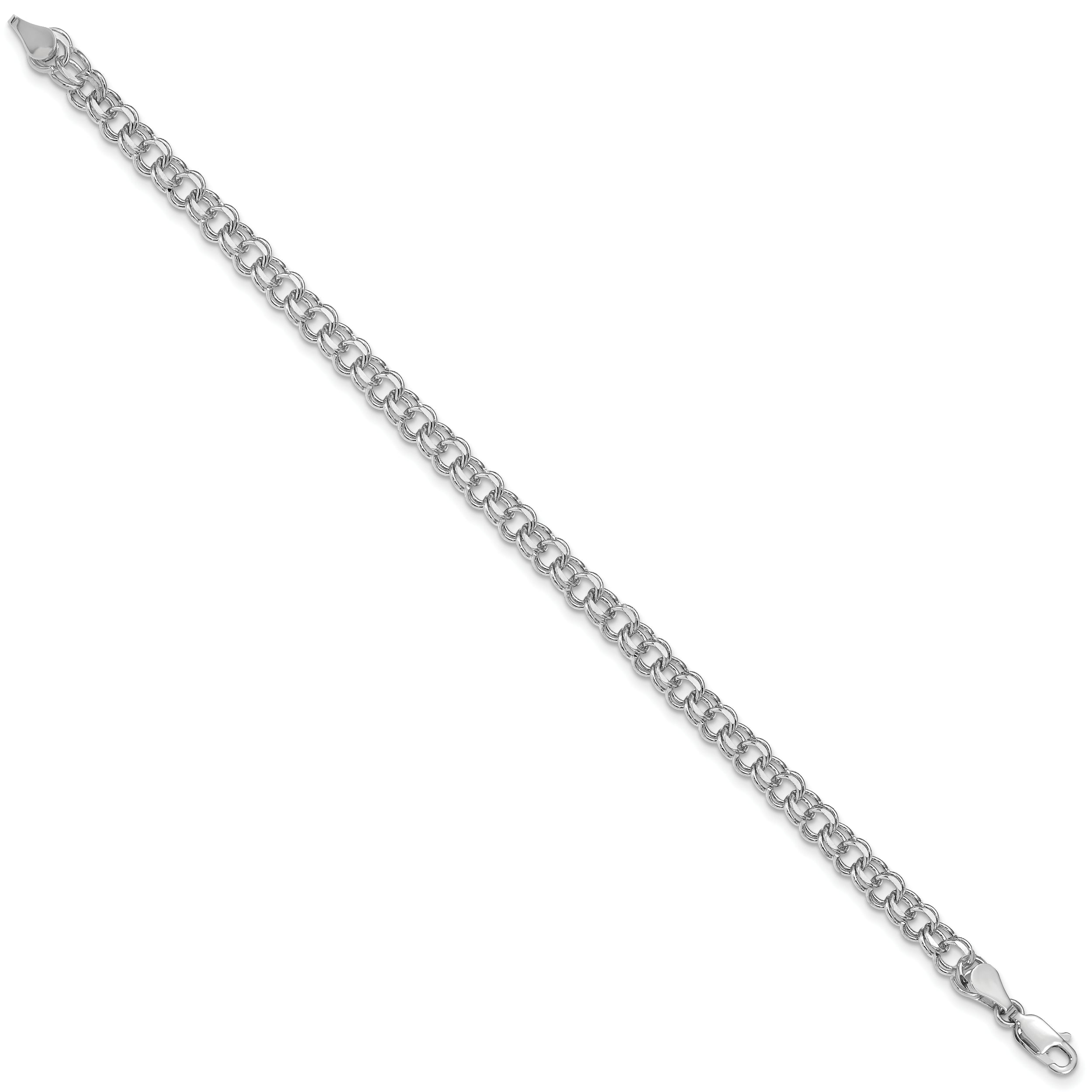 14K White Gold 5mm Solid Double Link 8 Inch Charm Bracelet