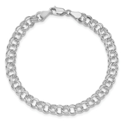 14K White Gold 6mm Solid Double Link 7 Inch Charm Bracelet