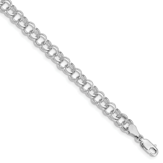 14K White Gold 6mm Solid Double Link 7 Inch Charm Bracelet
