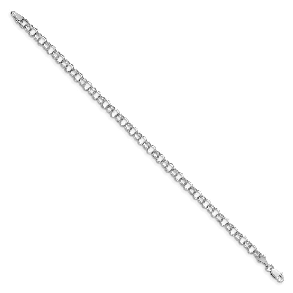 14K White Gold 4mm Solid Double Link 8 Inch Charm Bracelet