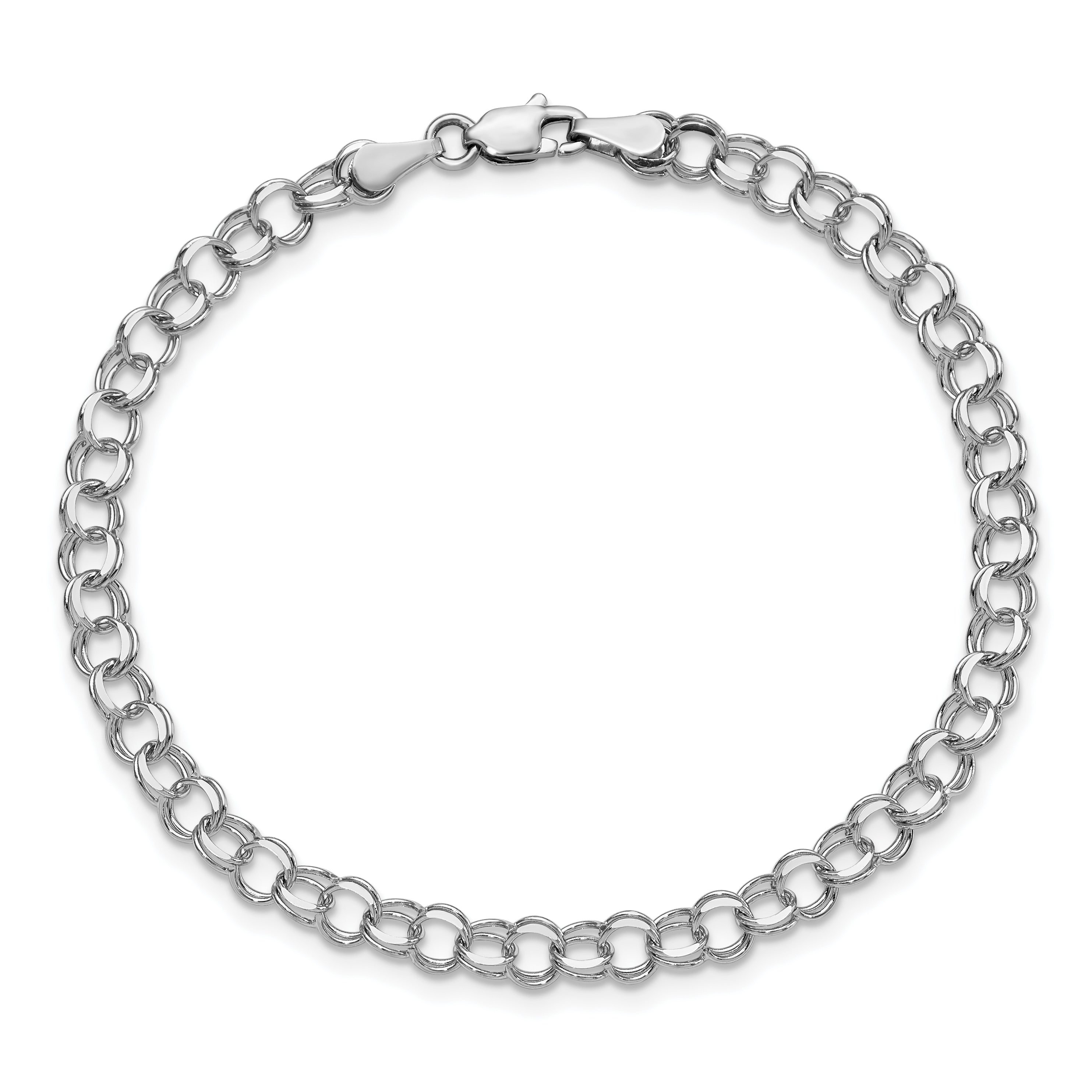 14K White Gold 4mm Solid Double Link 8 Inch Charm Bracelet