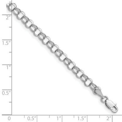 14K White Gold 4mm Solid Double Link 7 Inch Charm Bracelet