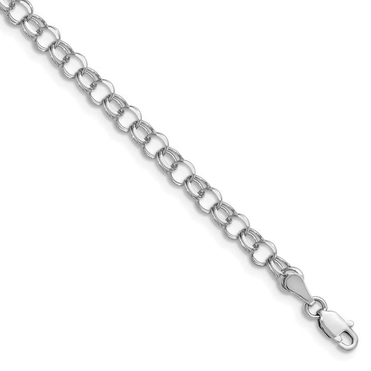 14K White Gold 4mm Solid Double Link 8 Inch Charm Bracelet