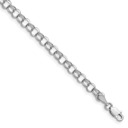 14K White Gold 4mm Solid Double Link 8 Inch Charm Bracelet