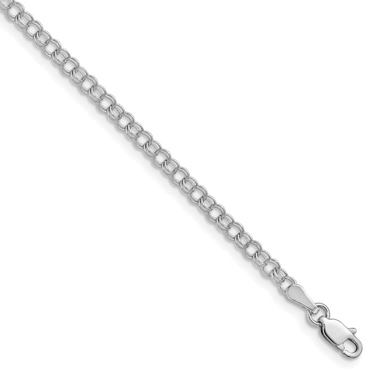14K White Gold 3mm Solid Double Link 7 Inch Charm Bracelet