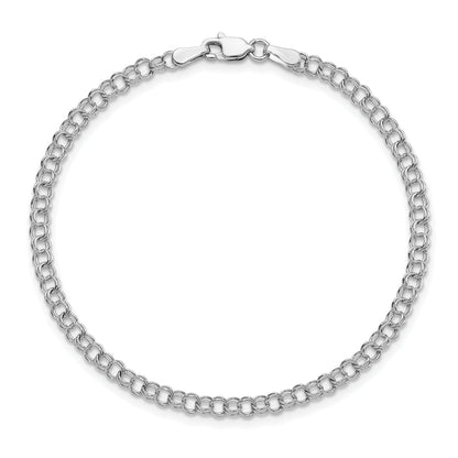 14K White Gold 3.5mm Solid Double Link 8 Inch Charm Bracelet