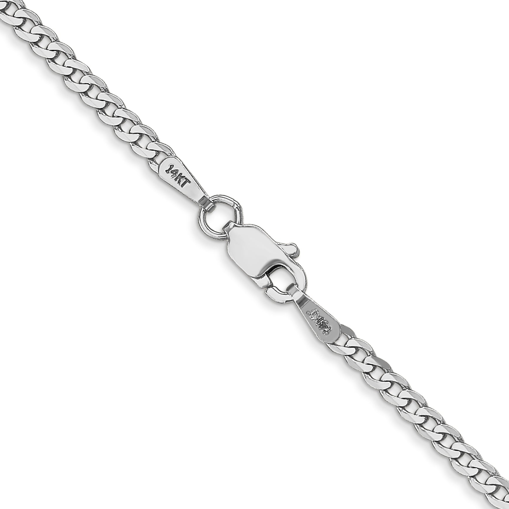 18 Inch 14K White Gold 2.2mm Flat Beveled Curb Chain Necklace
